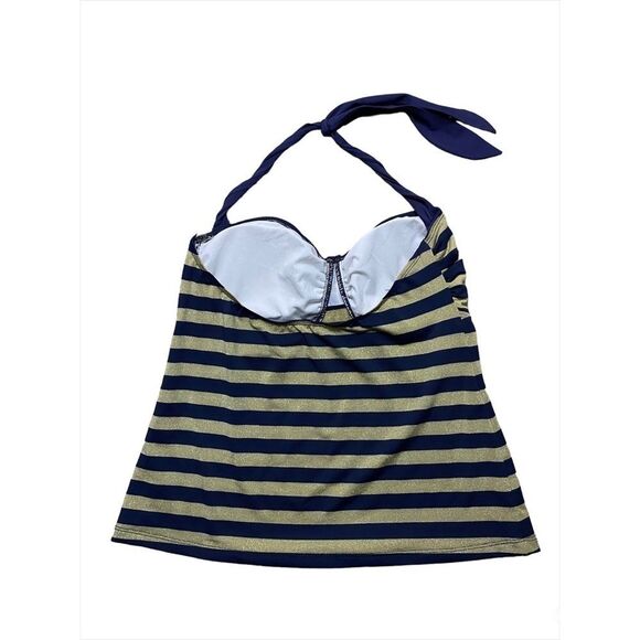 Tommy Hilfiger Navy & Gold Striped Halter Tankini - Picture 2 of 10